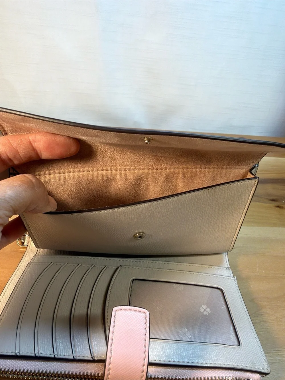 Kate Spade NY Spencer Compact Wallet Wristlet Pink Two-Tone Saffiano Leather